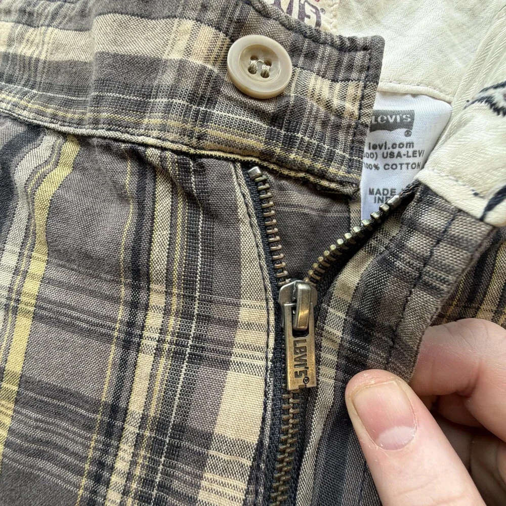 Levis Tab Twills Shorts Mens 40 Brown Plaid Cotton Chino 11 Inseam Casual Summer